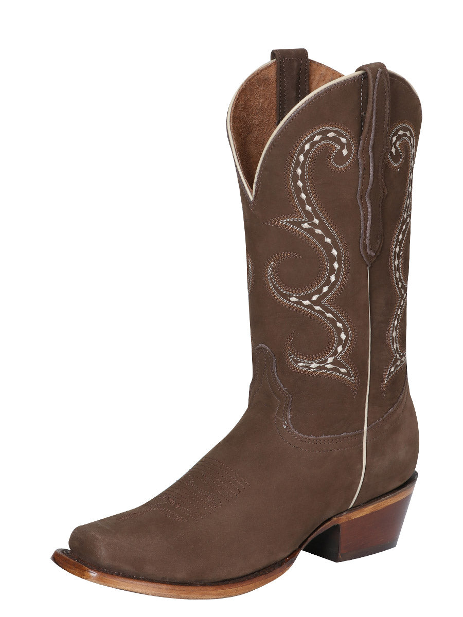Classic Nubuck Leather Rodeo Cowboy Boots for Women 'El General' - Women's Nubuck Leather Classic Western Cowgirl Boots 'El General' - ID: 42192