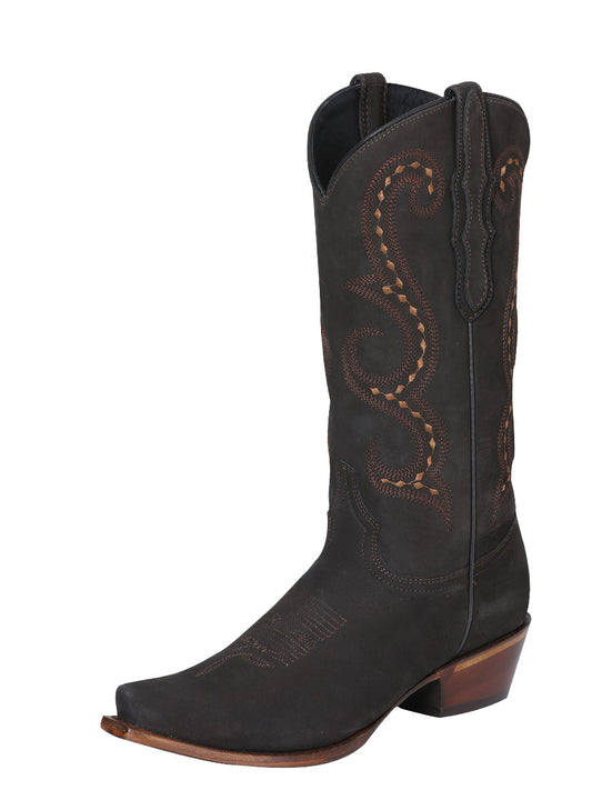 Botas Vaqueras Retro Clasicas de Piel Nobuck para Mujer 'El General' - Women's Nubuck Leather Classic Retro Western Cowgirl Boots 'El General' - ID: 42195
