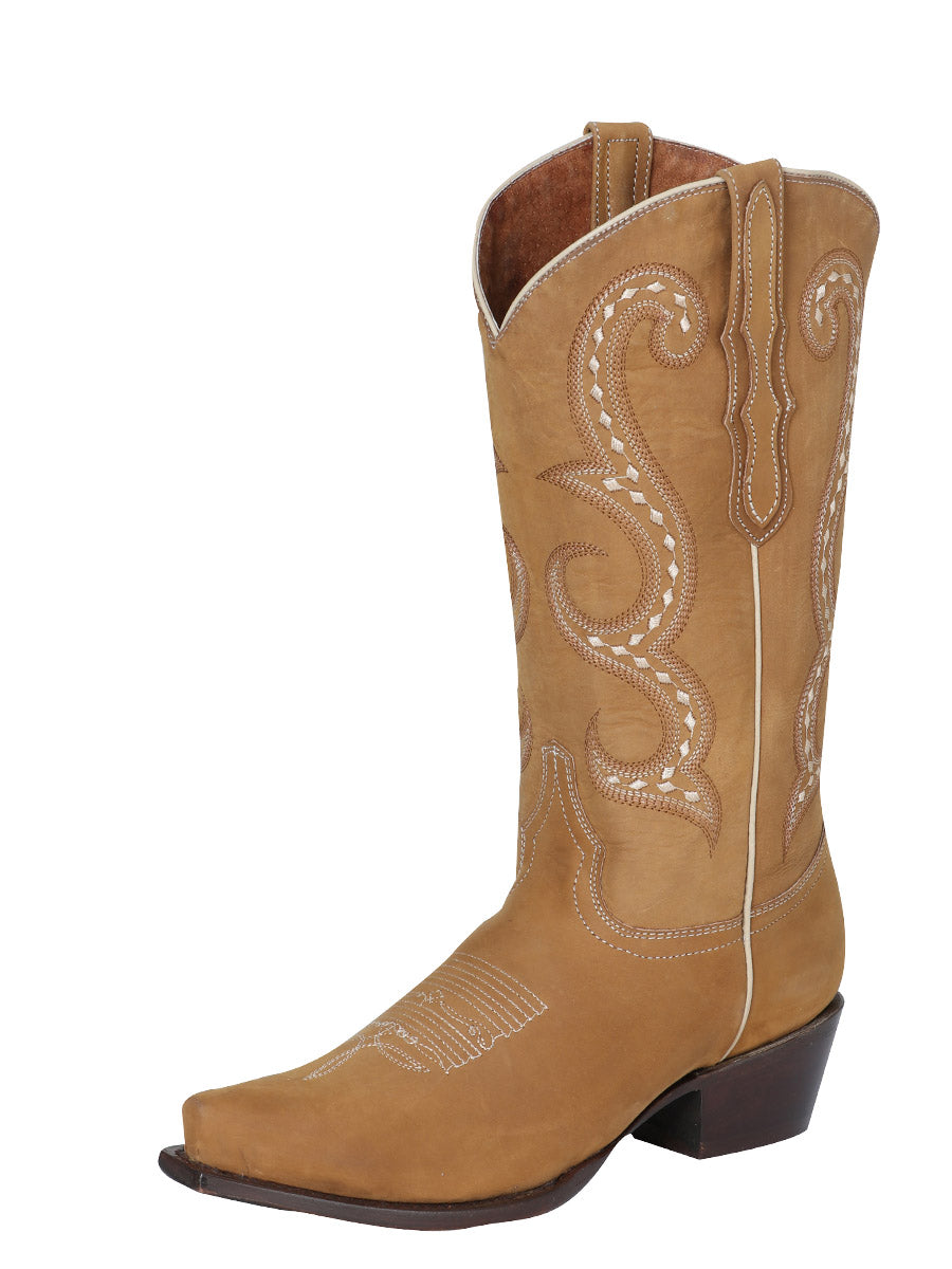 Botas Vaqueras Retro Clasicas de Piel Genuina para Mujer 'El General' - Women's Genuine Leather Classic Retro Western Cowgirl Boots 'El General' - ID: 42196