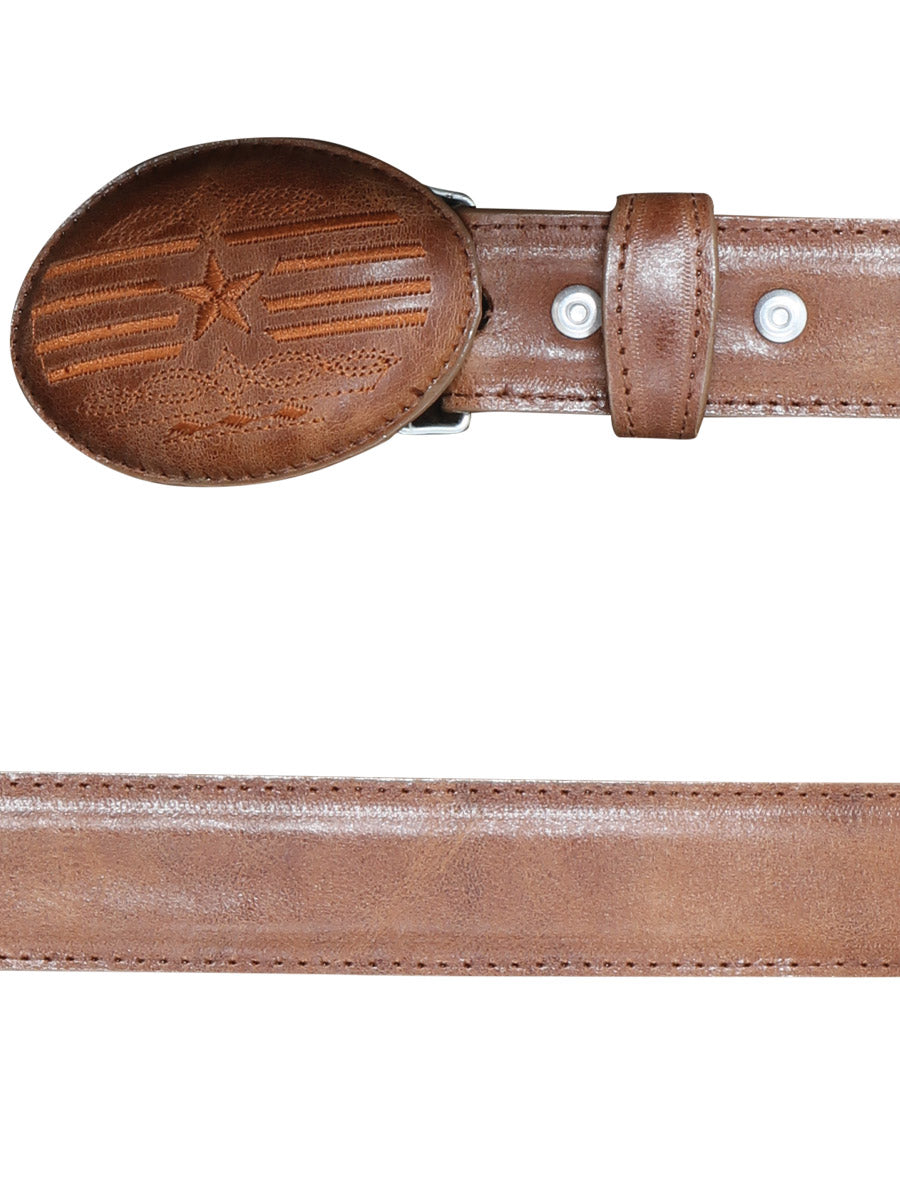 Genuine Leather Cowboy Belt for Men with Oval Buckle, 1 1/2" Width 'The Red Rose of Texas' - ID: 42244