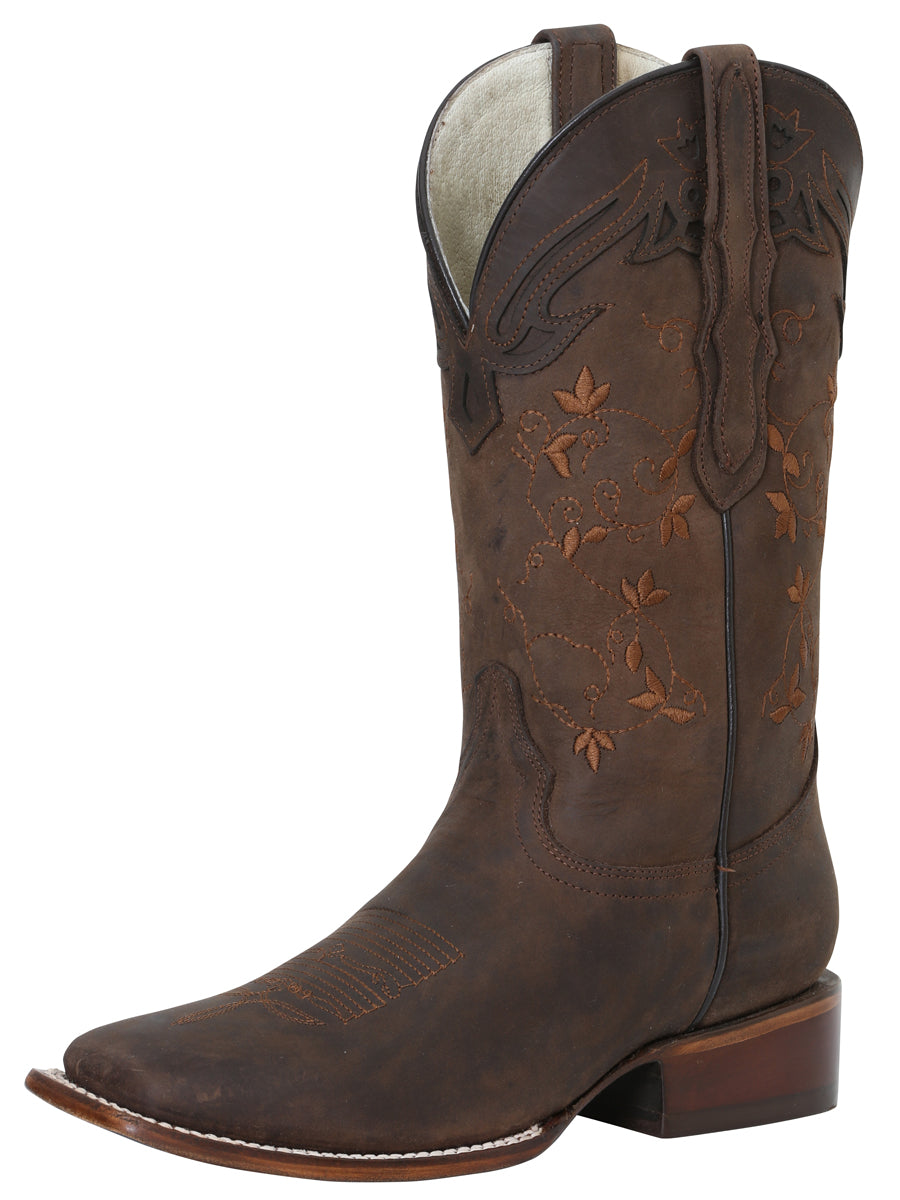 Classic Genuine Leather Rodeo Cowboy Boots for Women 'The Red Rose of Texas' - ID: 42259