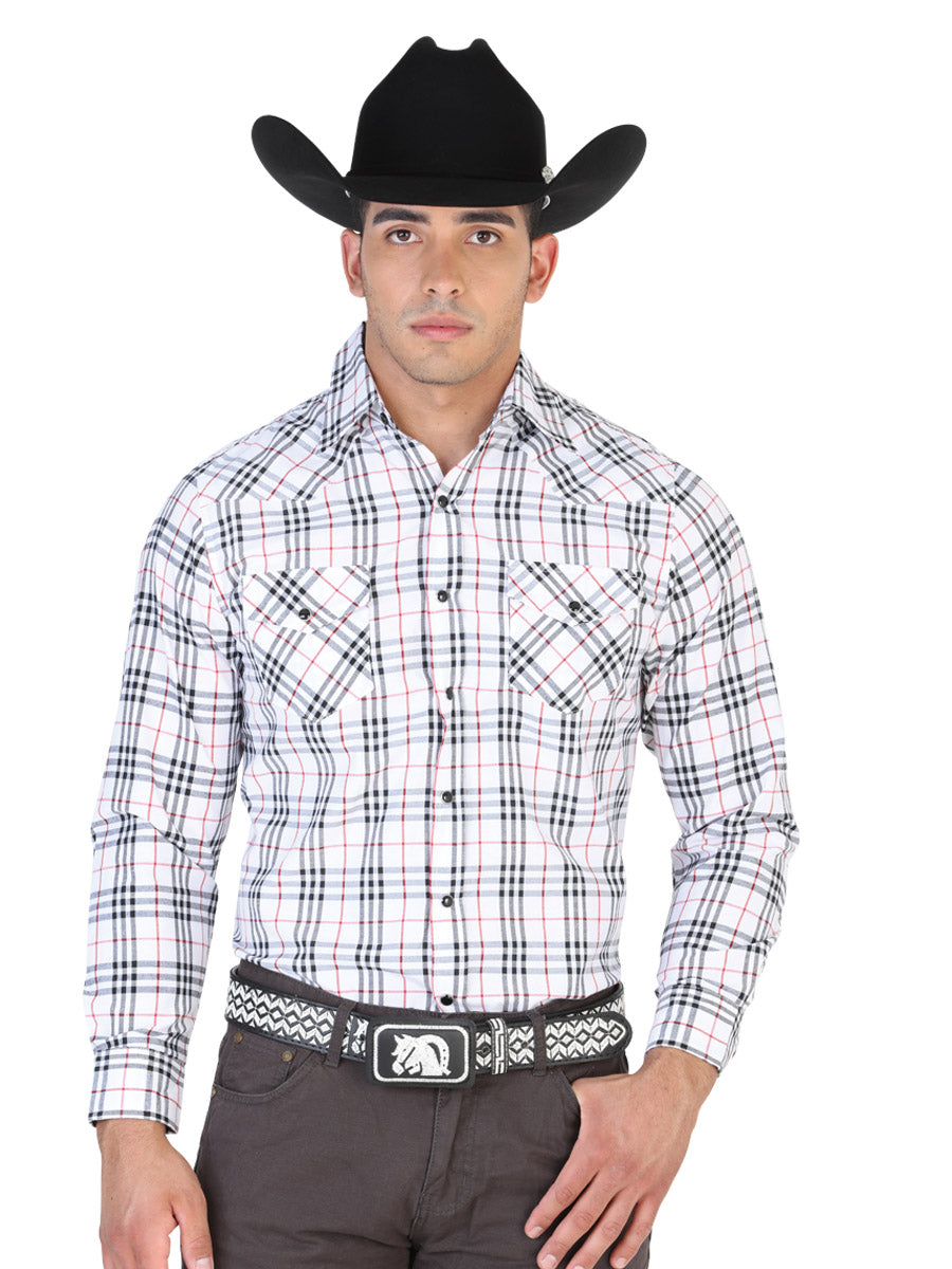 Long Sleeve Denim Shirt with Pockets Printed White Squares for Men 'The Lord of the Skies' - ID: 42467