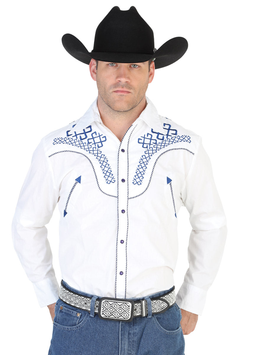 Embroidered Long Sleeve Bone Cowboy Shirt for Men 'The Lord of the Skies' - ID: 42471