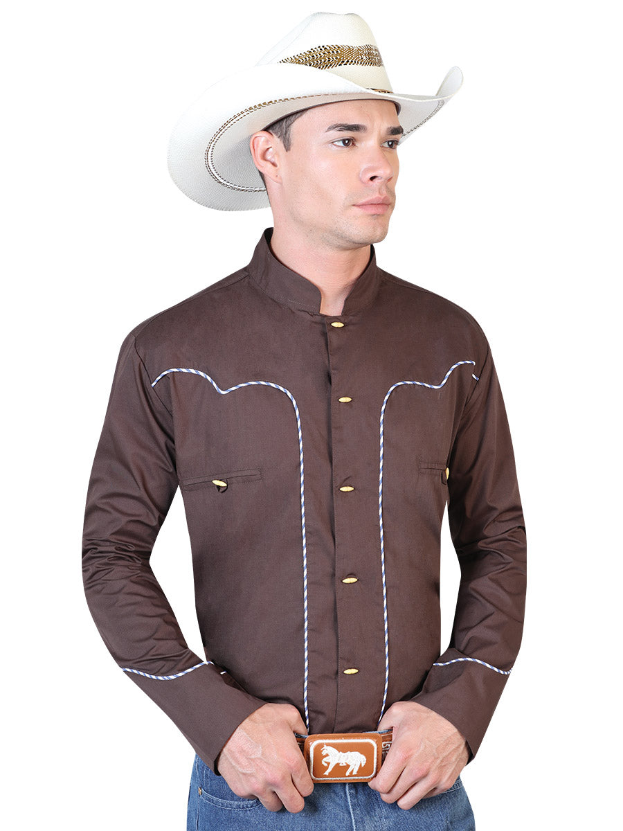 Charra Long Sleeve Brown Cowboy Shirt for Men 'The Lord of the Skies' - ID: 42529
