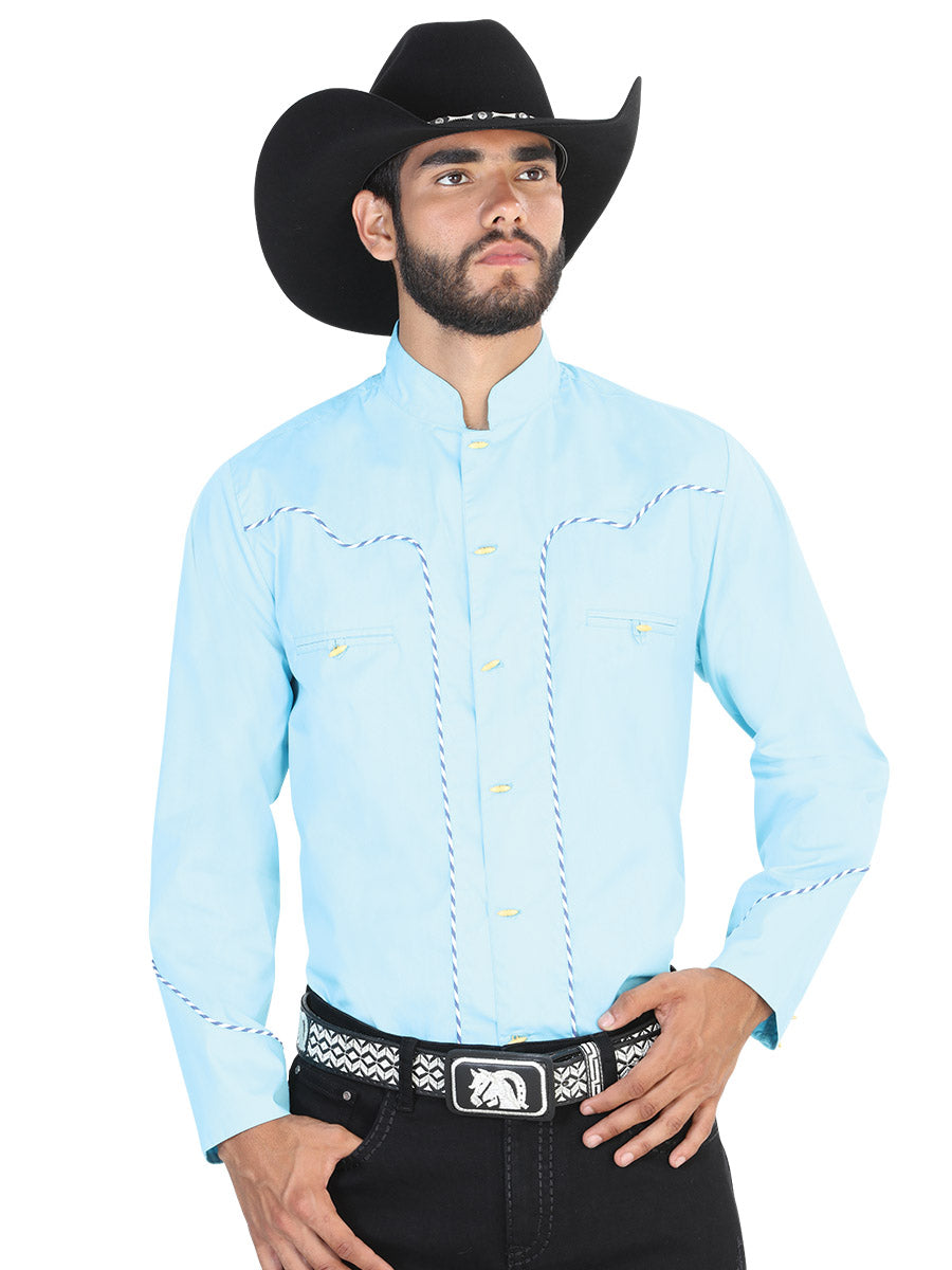 Light Blue Long Sleeve Charra Cowboy Shirt for Men 'The Lord of the Skies' - ID: 42531