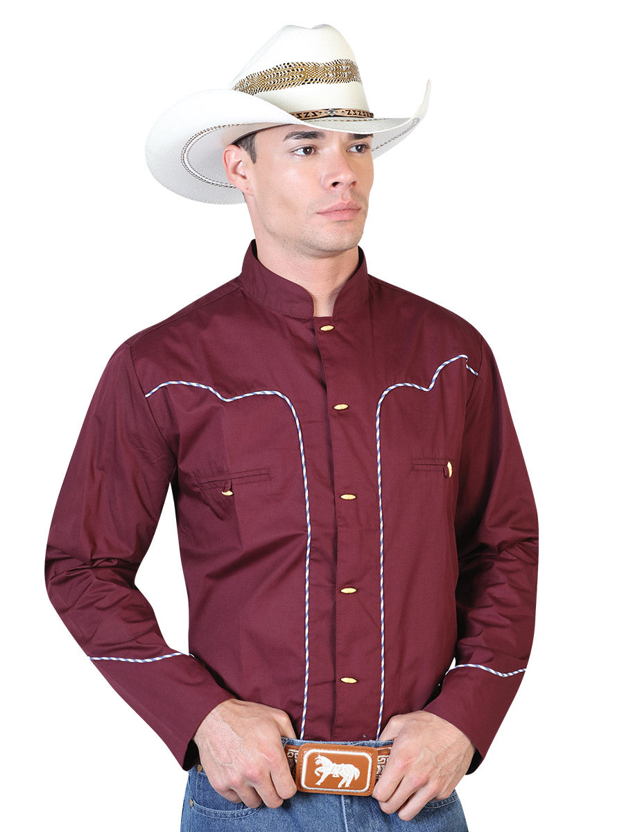 Charra Long Sleeve Burgandy Cowboy Shirt for Men 'The Lord of the Skies' - ID: 42533
