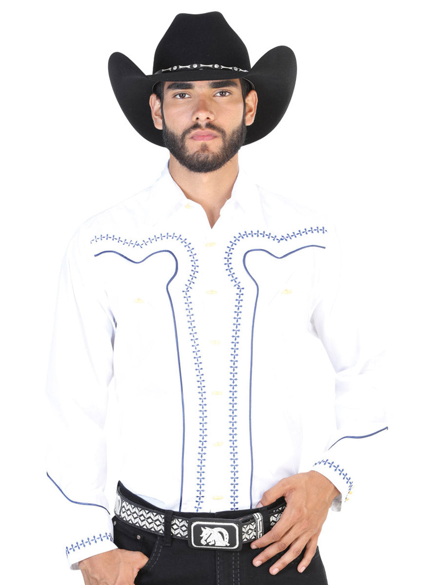 Camisa Vaquera Charra Manga Larga Blanco para Hombre 'El Señor de los Cielos' - ID: 42549