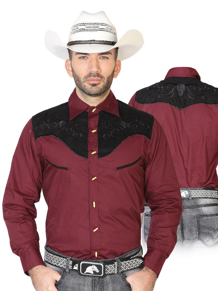 Purple Long Sleeve Embroidered Charra Cowboy Shirt for Men 'The Lord of the Skies' - ID: 42572