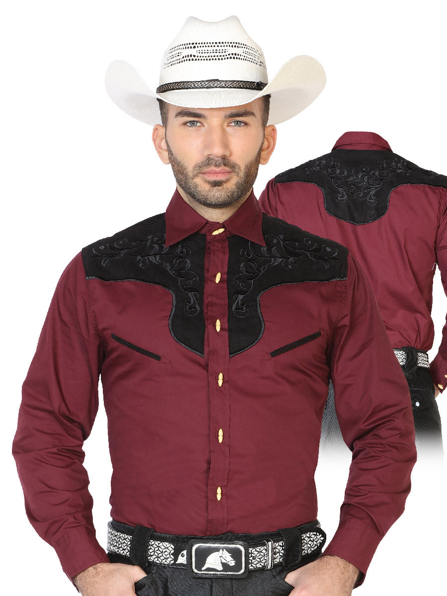 Purple Long Sleeve Embroidered Charra Cowboy Shirt for Men 'The Lord of the Skies' - ID: 42578