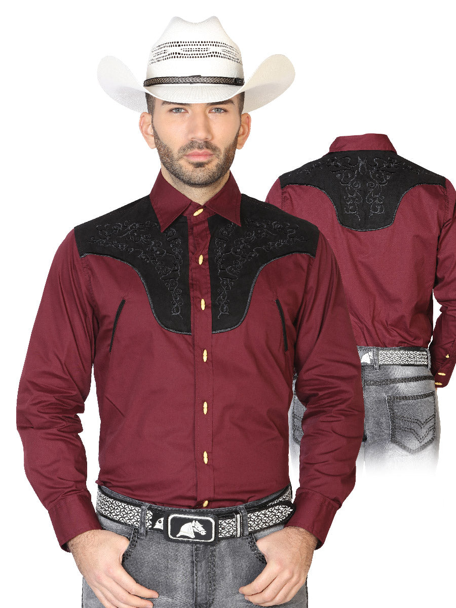 Purple Long Sleeve Embroidered Charra Cowboy Shirt for Men 'The Lord of the Skies' - ID: 42584