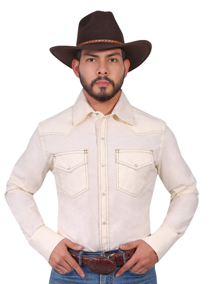 Long Sleeve Denim Shirt with Beige Pockets for Men 'The Lord of the Skies' - ID: 42900