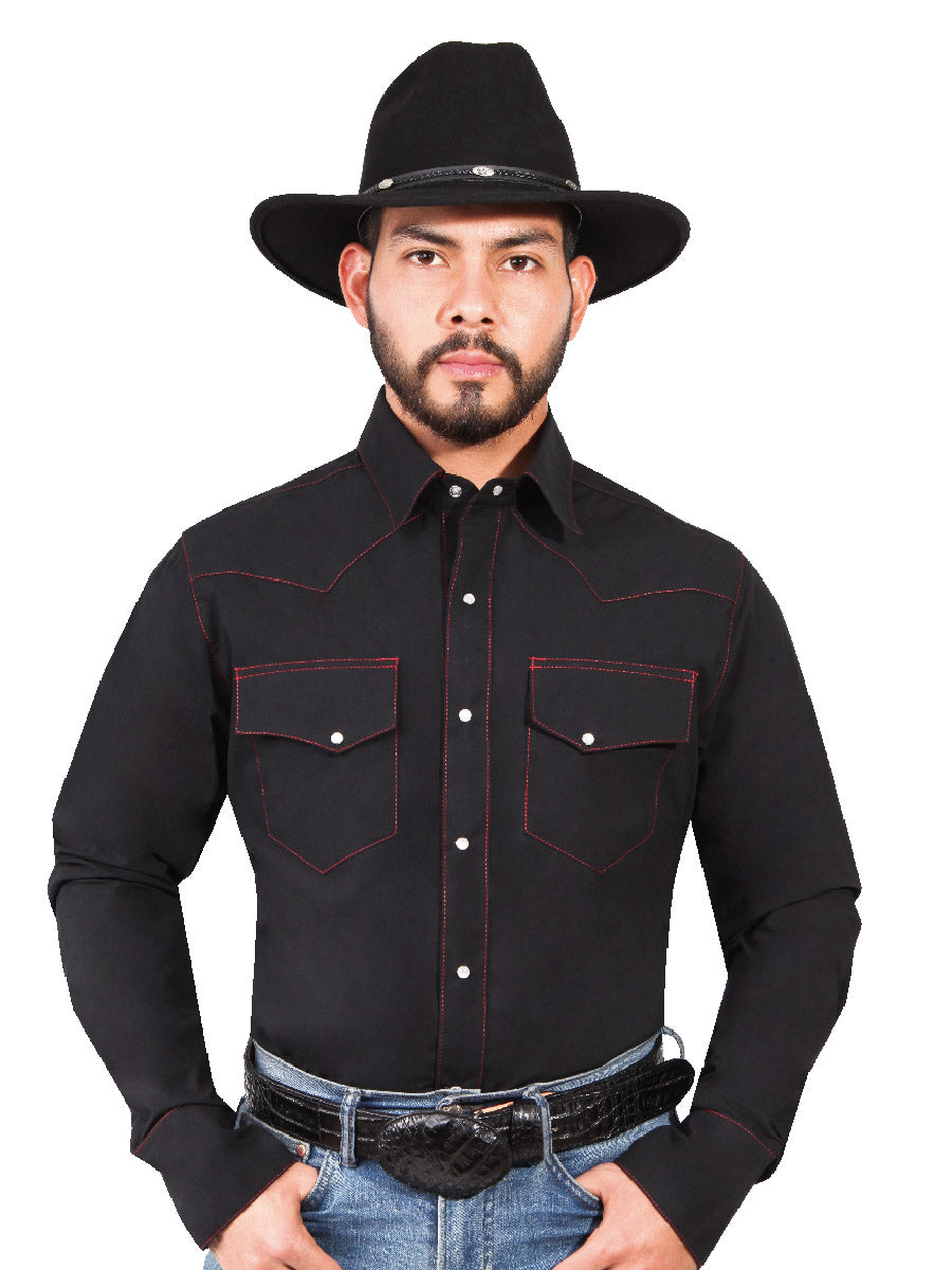 Long Sleeve Denim Shirt with Black Pockets for Men 'The Lord of the Skies' - ID: 42902