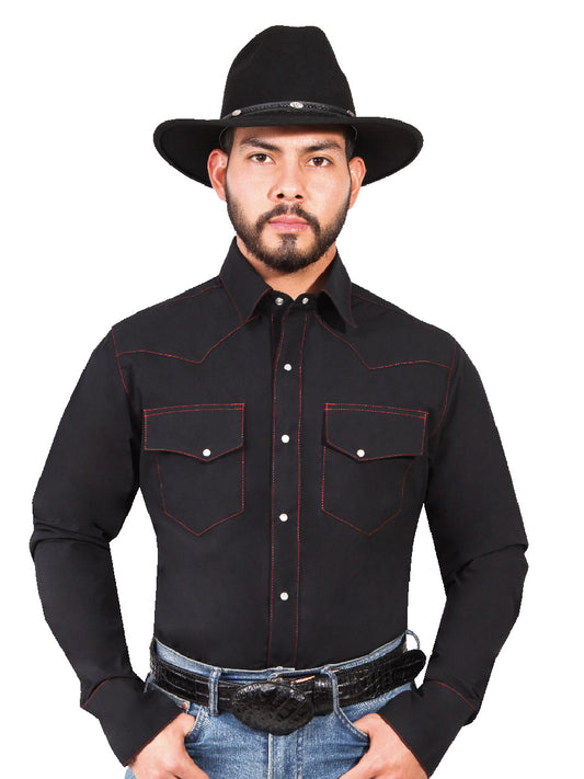 Camisa Vaquera Manga Larga de Bolsillos Negro para Hombre 'El Señor de los Cielos' - ID: 42902 Western Shirt El Señor de los Cielos Black