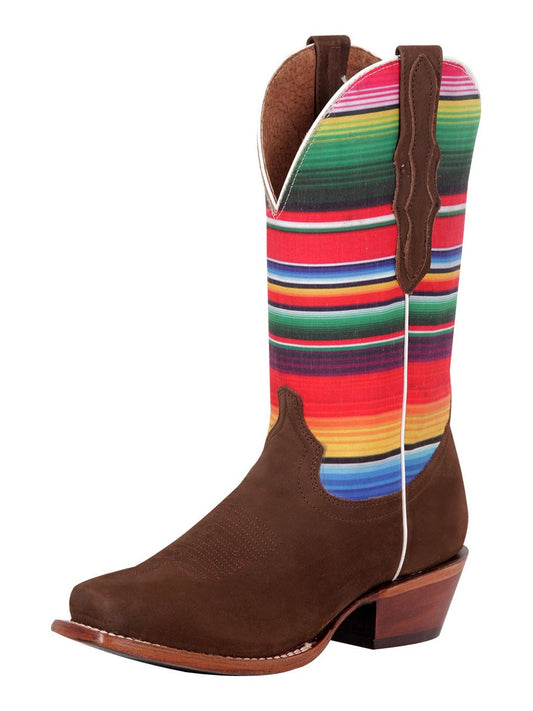 Rodeo Cowgirl Boots with Serape Tube Print Nubuck Leather for Women 'El General' - ID: 42985 Cowgirl Boots El General Camel