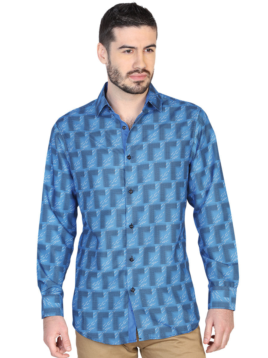 Royal Blue Printed Long Sleeve Casual Shirt for Men 'The Lord of the Skies' - ID: 43019 Casual Shirt The Lord of the Skies Royal Blue