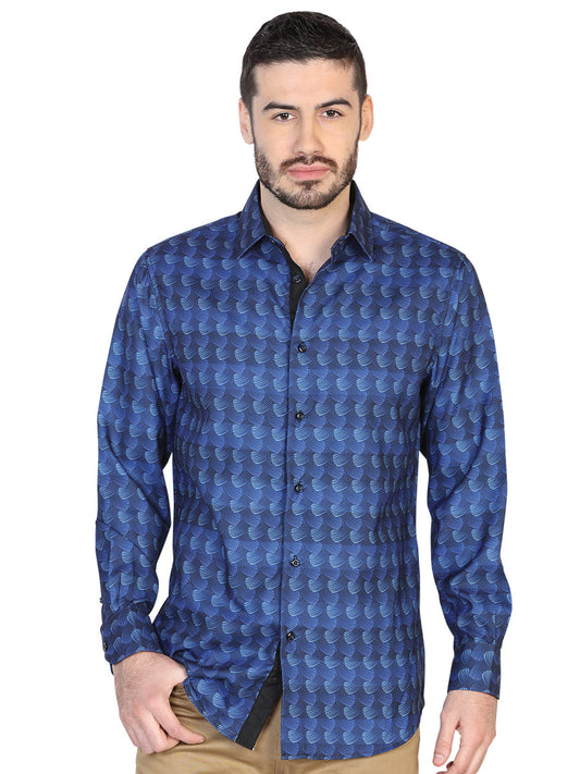 Blue / Black Printed Long Sleeve Casual Shirt for Men 'The Lord of the Skies' - ID: 43022