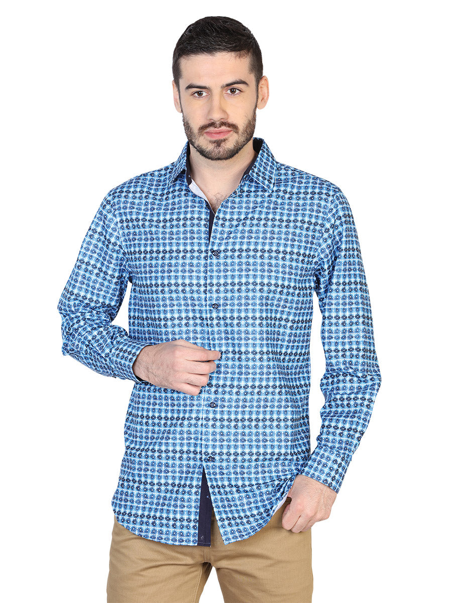 Blue Printed Long Sleeve Casual Shirt for Men 'The Lord of the Skies' - ID: 43046