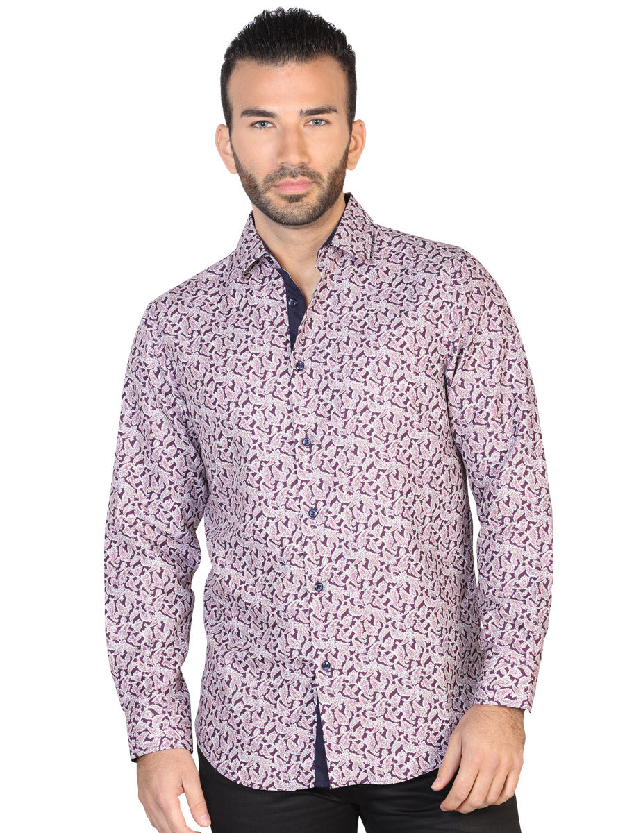 Purple Printed Long Sleeve Casual Shirt for Men 'The Lord of the Skies' - ID: 43054