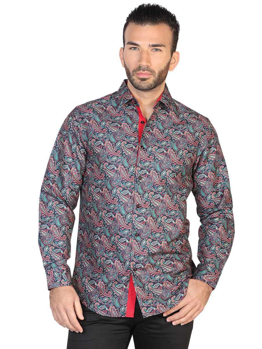 Green Cashmere Printed Long Sleeve Casual Shirt for Men 'The Lord of the Skies' - ID: 43058