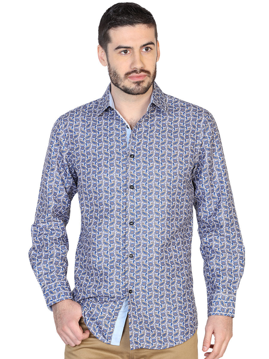 Blue Printed Long Sleeve Casual Shirt for Men 'The Lord of the Skies' - ID: 43068