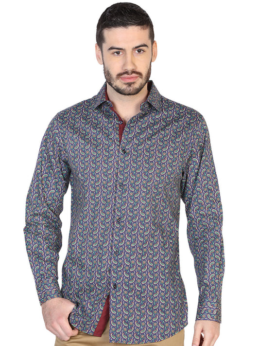 Navy Blue Printed Long Sleeve Casual Shirt for Men 'The Lord of the Skies' - ID: 43069 Casual Shirt The Lord of the Skies Navy Blue