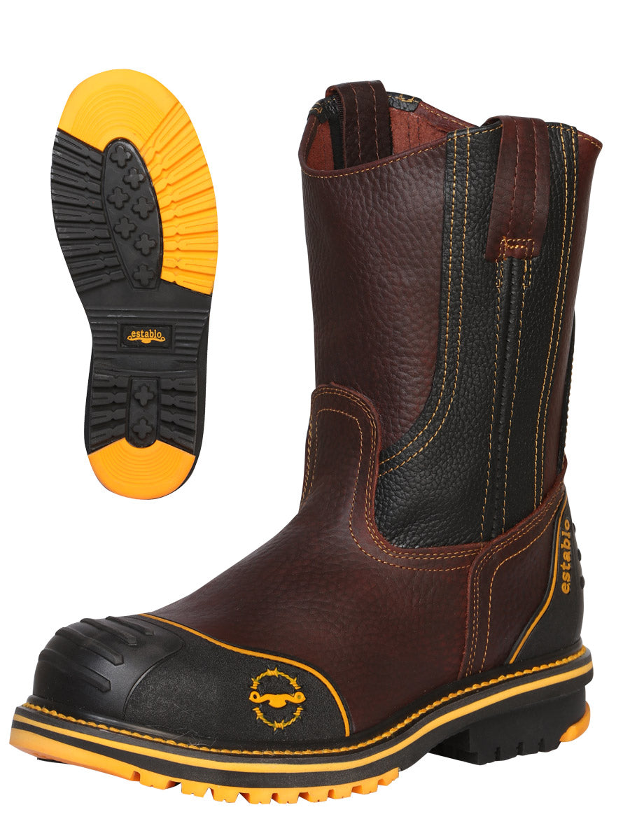 Men's Genuine Leather Steel Toe Pull-On Tube Work Boots 'Establo' - ID: 43090 Work Boots Establo Shedron