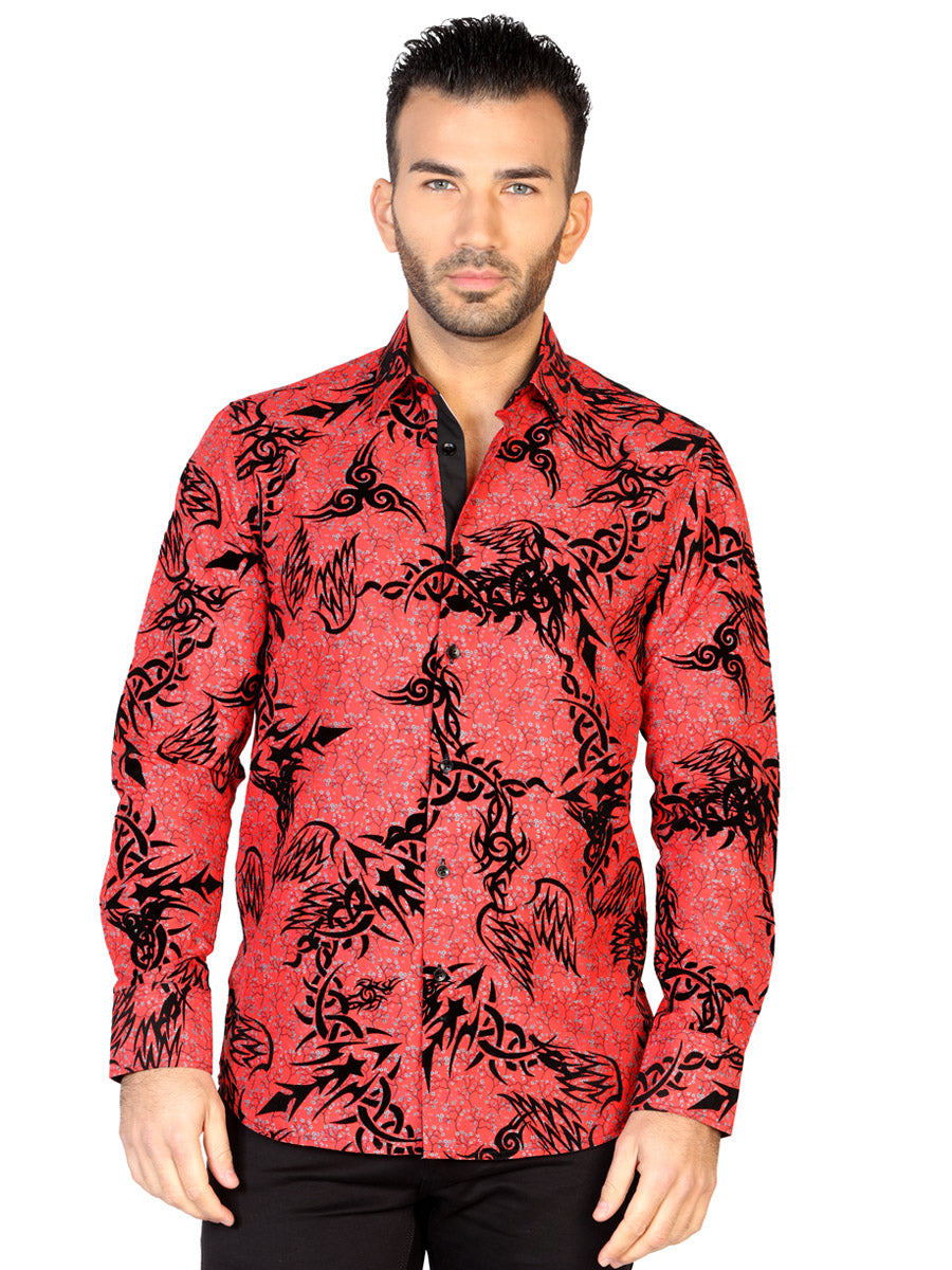 Camisa Casual Manga Larga Estampada Rojo para Hombre 'El General' - ID: 43134