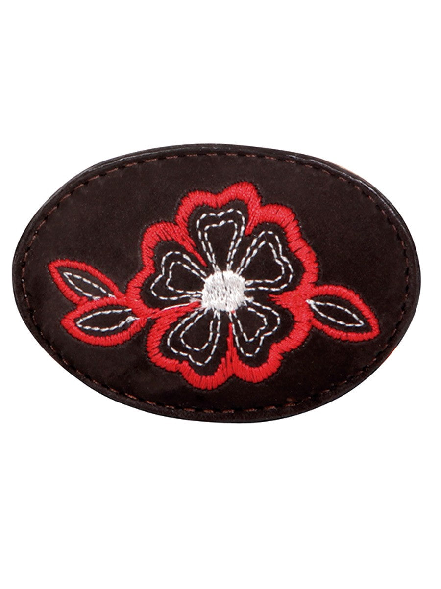 Buckle for Women's Cowboy Belt, Oval with Nobuck Leather Floral Embroidery 'El General' - ID: 43198