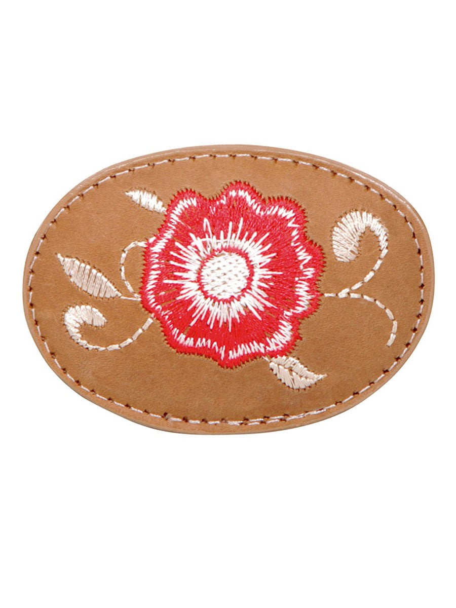 Buckle for Women's Cowboy Belt, Oval with Genuine Leather Floral Embroidery 'El General' - ID: 43202