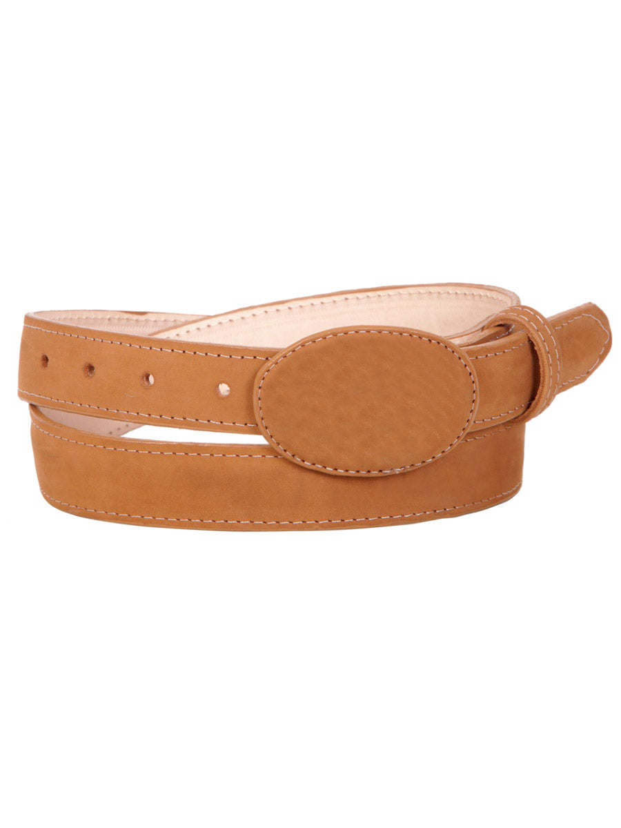 Nubuck Leather Cowboy Belt for Women with Oval Buckle, 1 1/2" Width 'El General' - ID: 43204