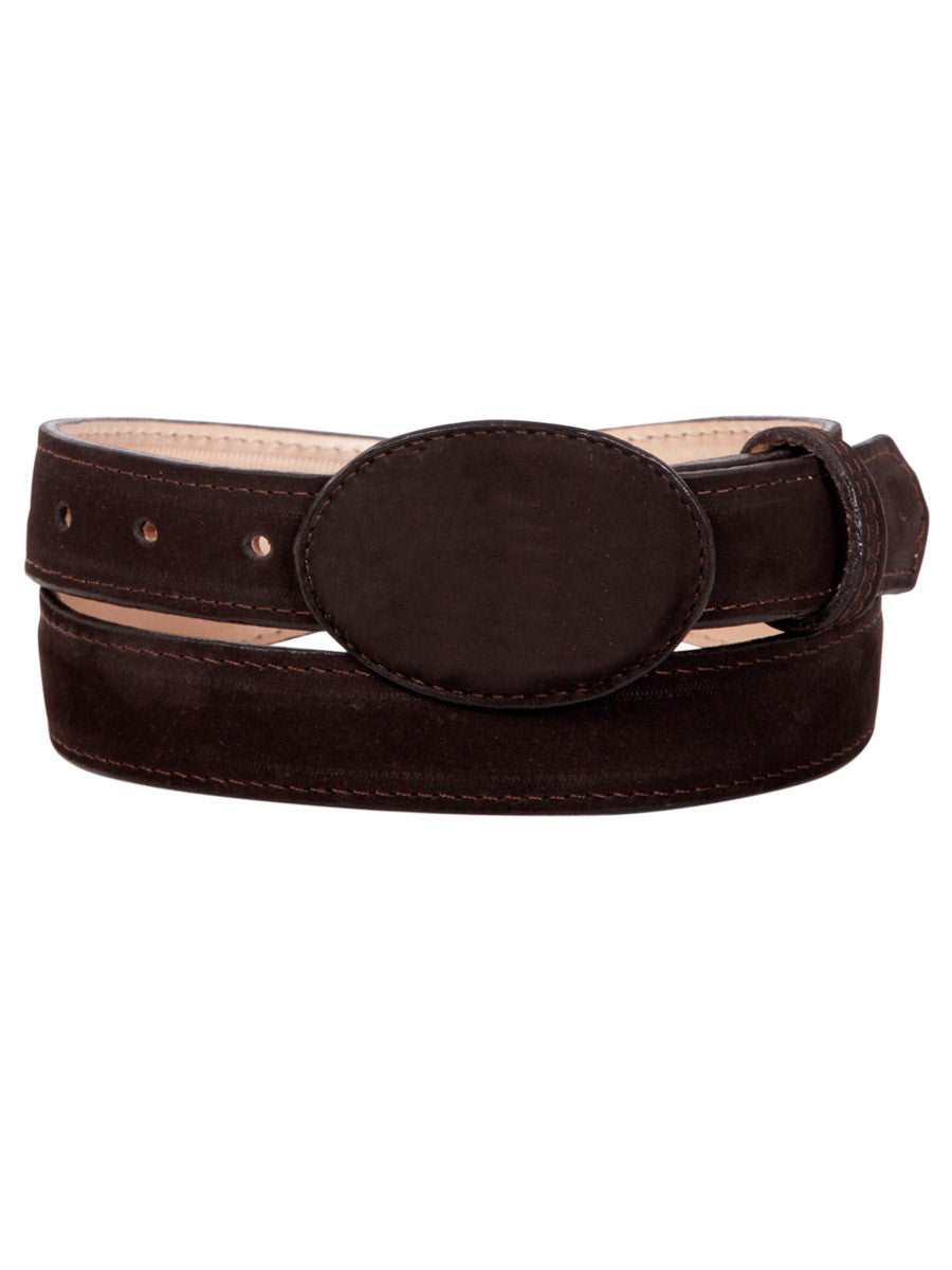 Nubuck Leather Cowboy Belt for Women with Oval Buckle, 1 1/2" Width 'El General' - ID: 43213