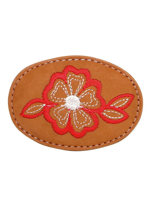 Buckle for Women's Cowboy Belt, Oval with Nobuck Leather Floral Embroidery 'El General' - ID: 43236
