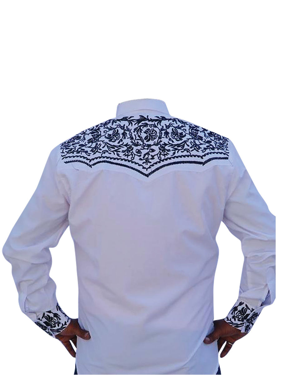 White Long Sleeve Embroidered Denim Shirt for Men 'The Lord of the Skies' - ID: 43304