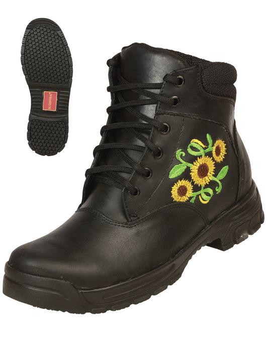 Casual Ankle Boots with Genuine Leather Sunflower Embroidery for Women/Youth 'El General' - ID: 43346 Casual Ankle Boots El General Black