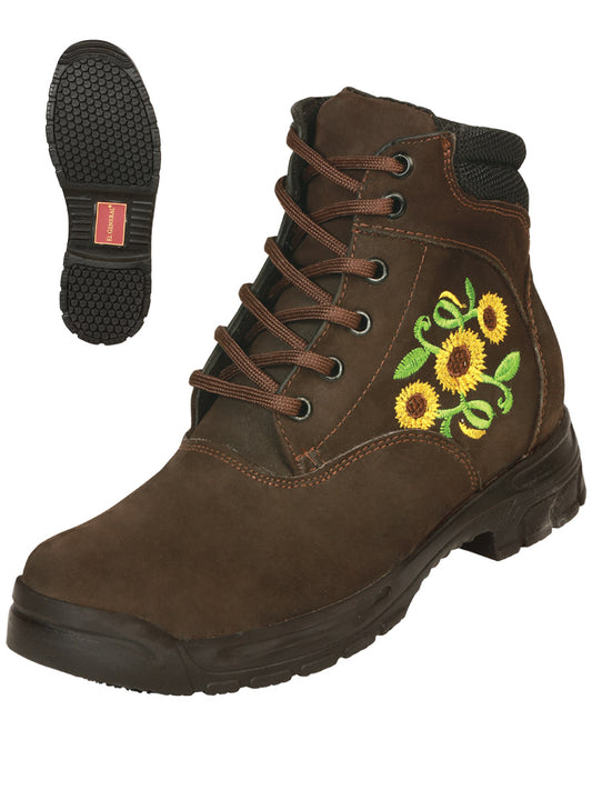 Casual Ankle Boots with Laces Embroidered Nubuck Leather Sunflowers for Women/Youth 'El General' - Unisex's Nubuck Leather Sunflowers Embroidered Lace-Up Casual Ankle Boots 'El General' - ID: 43347