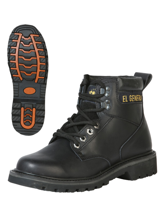 Lace-Up Work Boots with Soft Toe Genuine Leather for Men 'El General' - ID: 43391 Work Boots El General Black