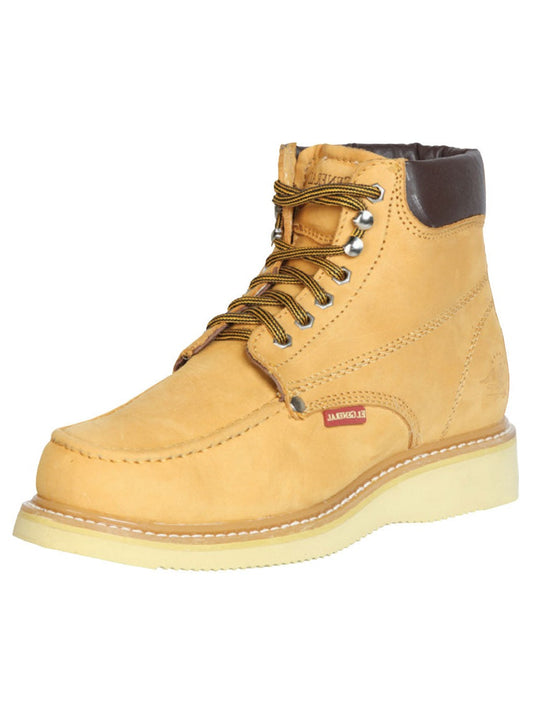 Lace-Up Work Boots with Soft Toe Nubuck Leather for Men 'El General' - ID: 43414 Work Boots El General Mantequilla