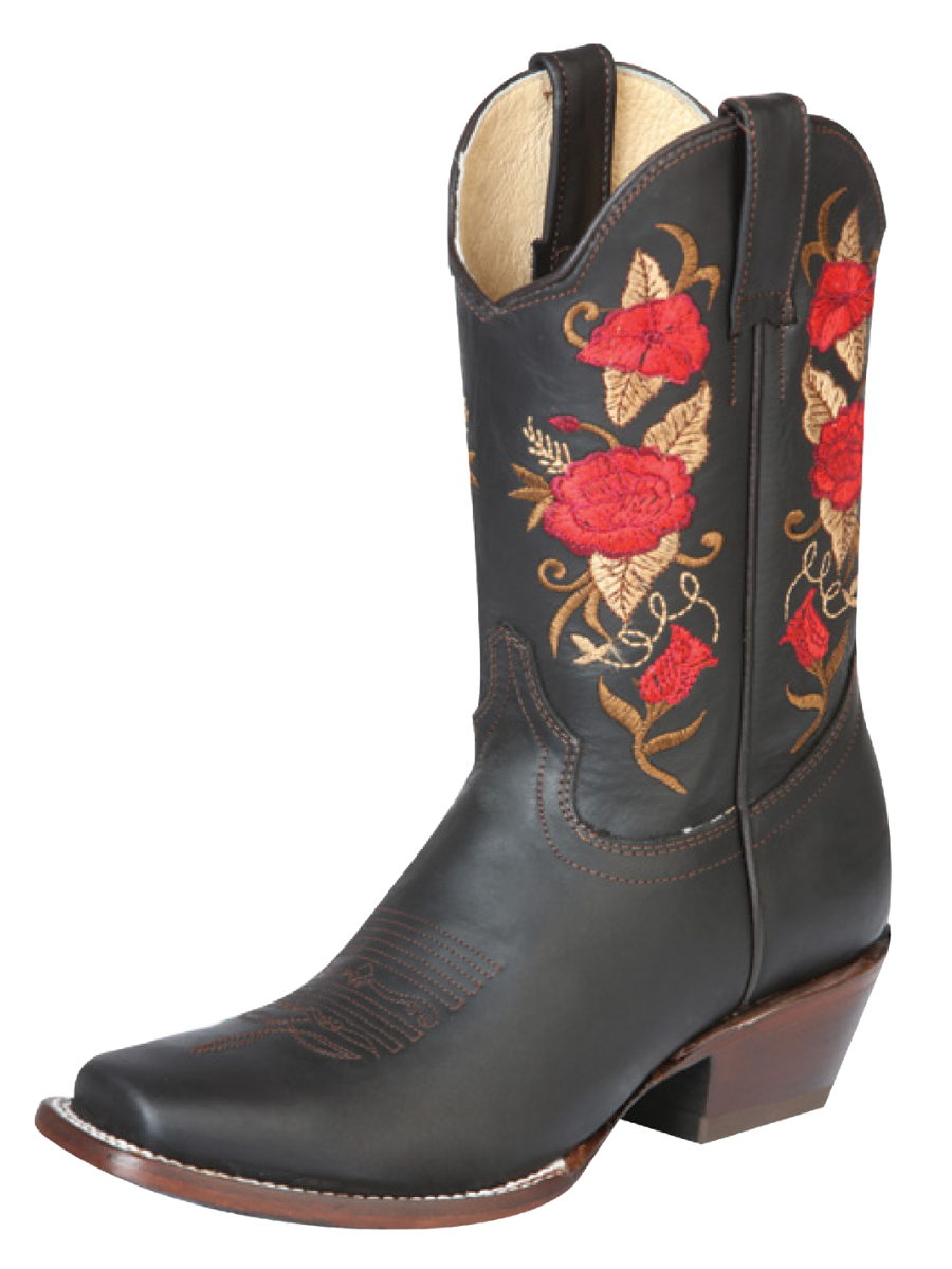 Rodeo Cowboy Boots with Embroidered Genuine Leather Flower Tube for Women 'El General' - ID: 43663