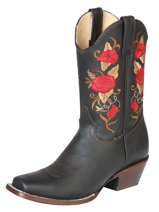 Rodeo Cowboy Boots with Genuine Leather Flower Embroidered Tube for Women 'El General' - ID: 43663 Cowgirl Boots El General Choco