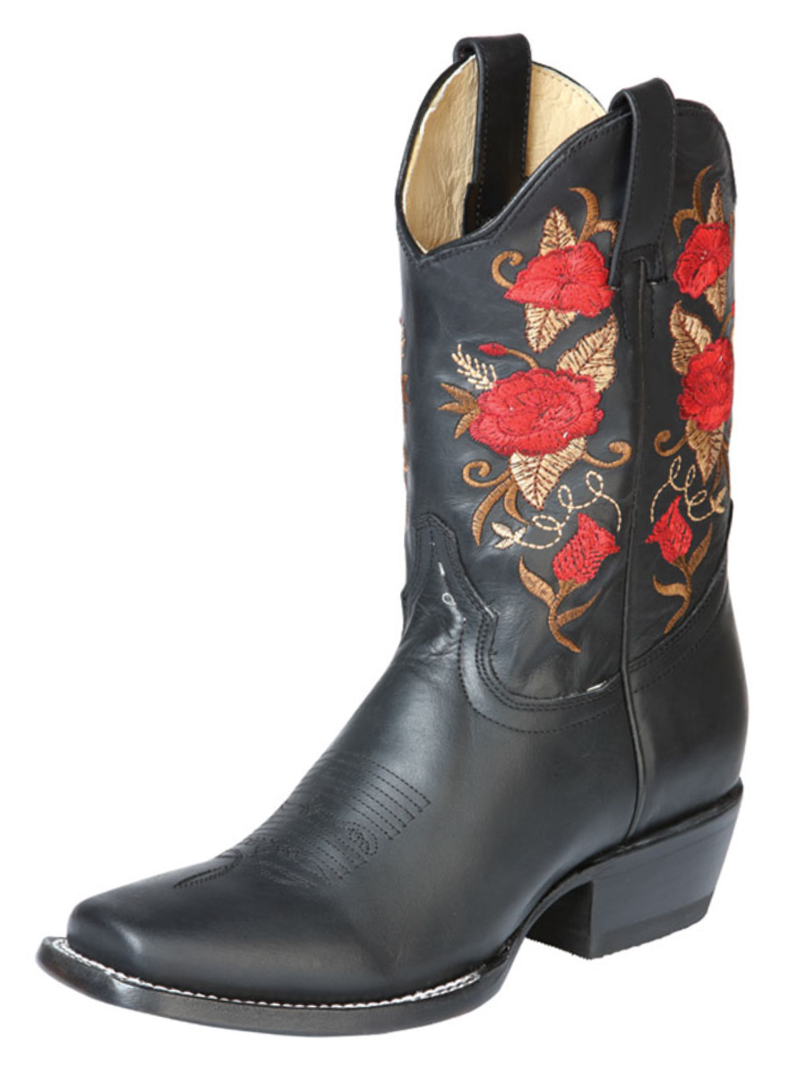 Rodeo Cowboy Boots with Embroidered Genuine Leather Flower Tube for Women 'El General' - ID: 43664