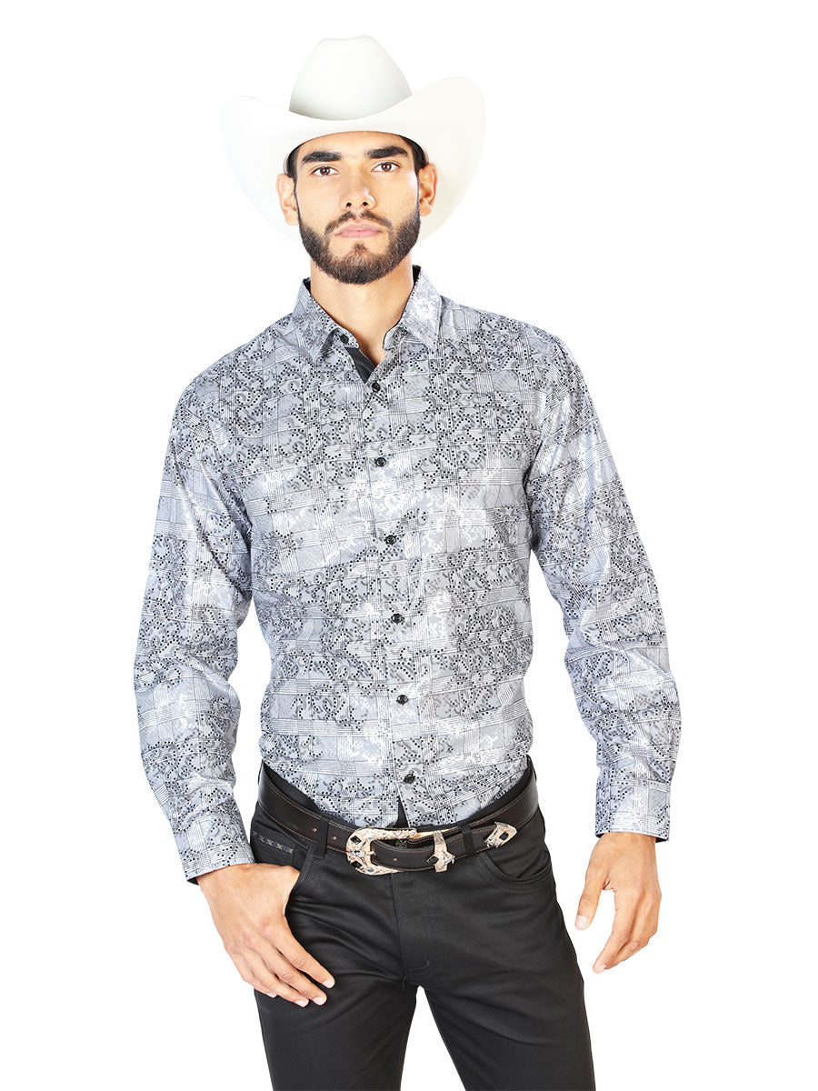 Sand Printed Long Sleeve Denim Shirt for Men 'The Lord of the Skies' - ID: 43788