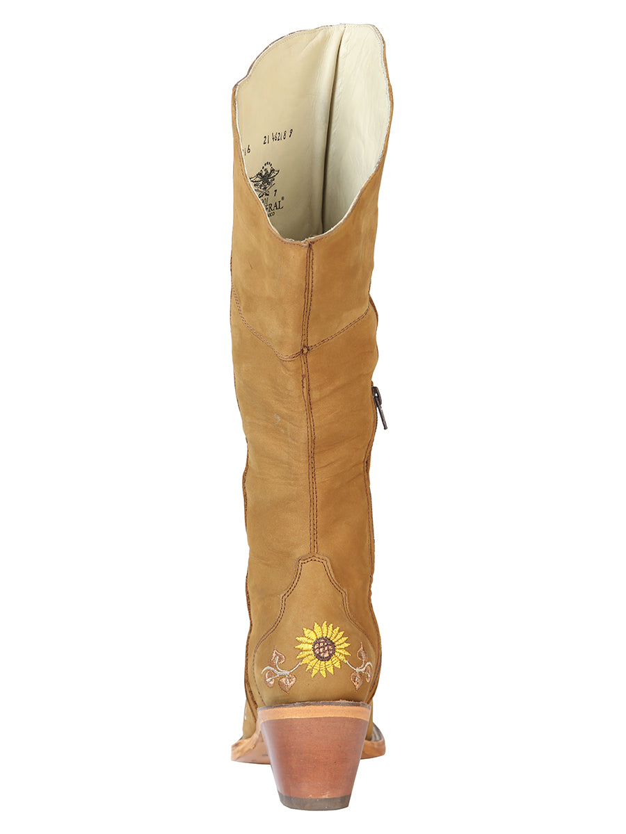Botas Vaqueras Altas con Tubo Bordado de Girasoles de Piel Nobuck para Mujer 'El General' - ID: 43916 Cowgirl Boots El General 