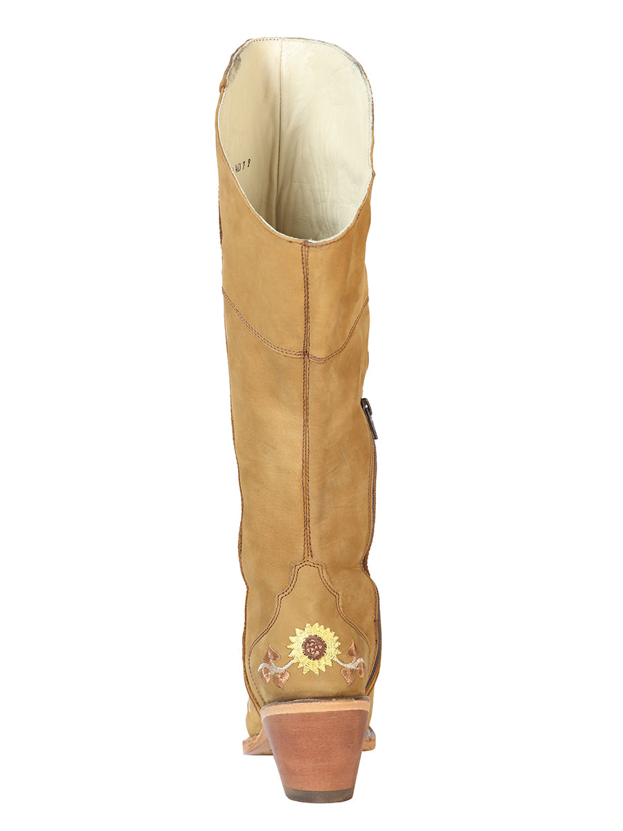 Botas Vaqueras Altas con Tubo Bordado de Girasoles de Piel Nobuck para Mujer 'El General' - ID: 43917 Cowgirl Boots El General 