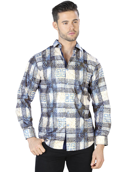 Black/Blue Printed Long Sleeve Casual Shirt for Men 'The Lord of the Skies' - ID: 44009 Casual Shirt The Lord of the Skies Black/Blue