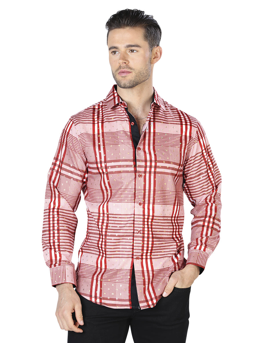 Camisa Casual Manga Larga Estampada Rojo/Blanco para Hombre 'El Señor de los Cielos' - ID: 44015 Casual Shirt El Señor de los Cielos Red/White