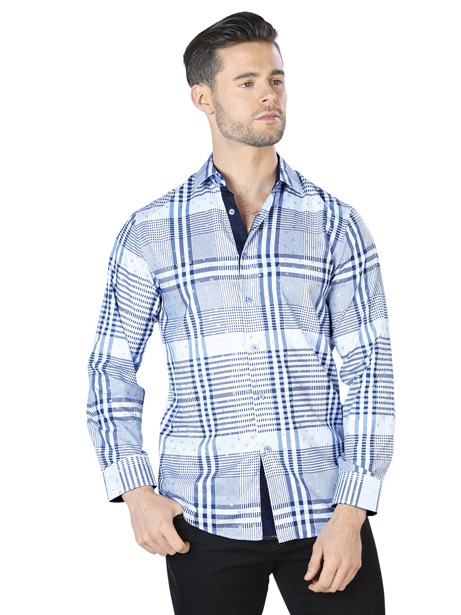 Blue / White Printed Long Sleeve Casual Shirt for Men 'The Lord of the Skies' - ID: 44016