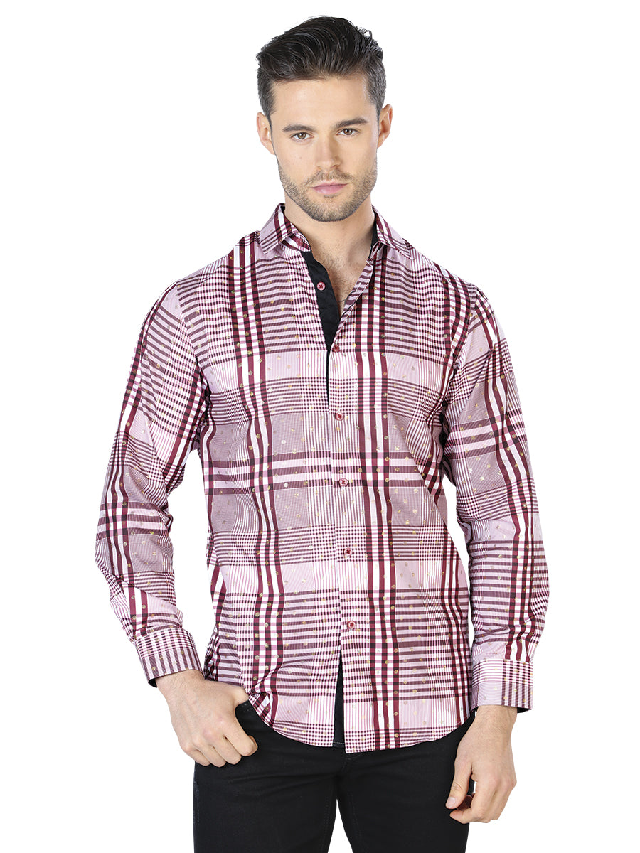 Wine/White Printed Long Sleeve Casual Shirt for Men 'The Lord of the Skies' - ID: 44017