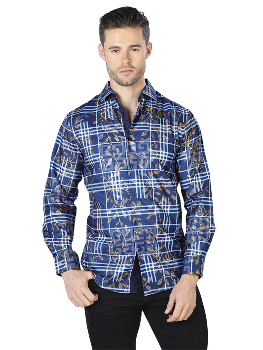 Blue/Gold Printed Long Sleeve Casual Shirt for Men 'The Lord of the Skies' - ID: 44020