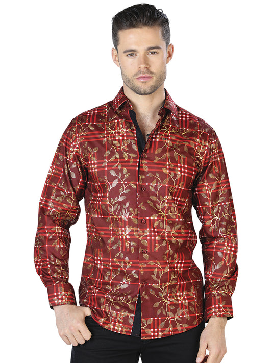 Red/Gold Printed Long Sleeve Casual Shirt for Men 'The Lord of the Skies' - ID: 44021