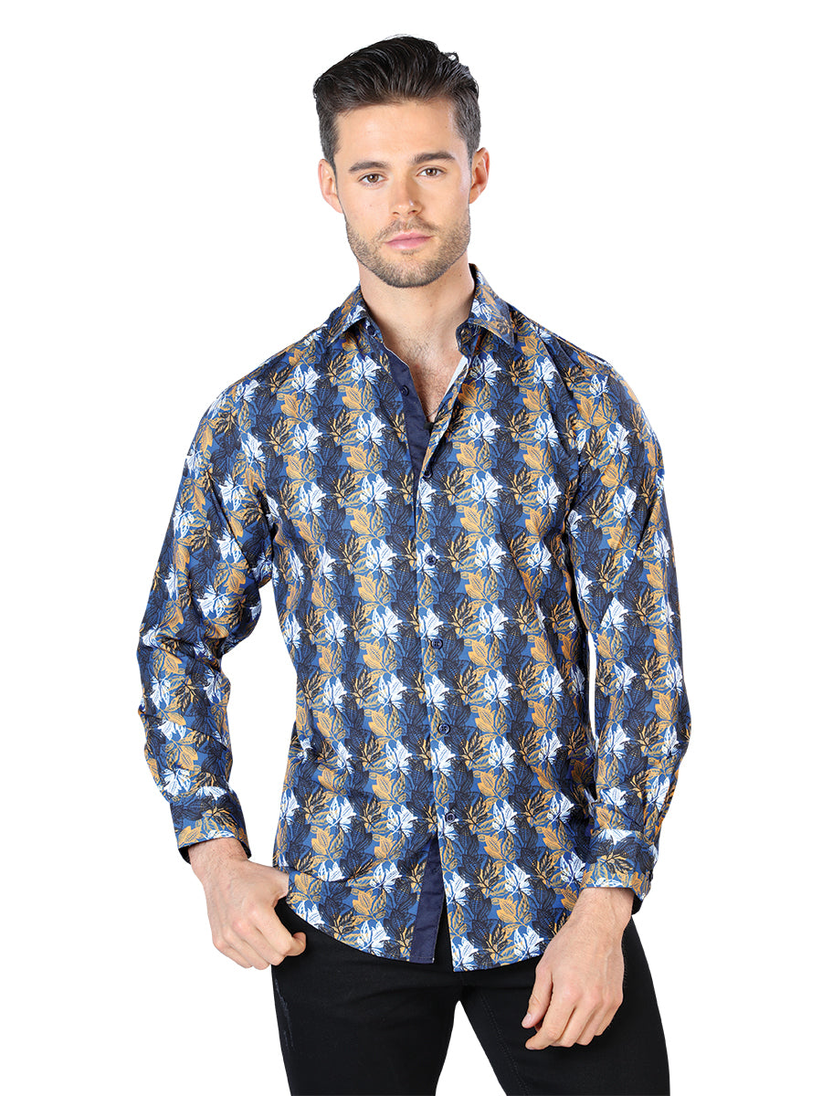 Blue Printed Long Sleeve Casual Shirt for Men 'The Lord of the Skies' - ID: 44046